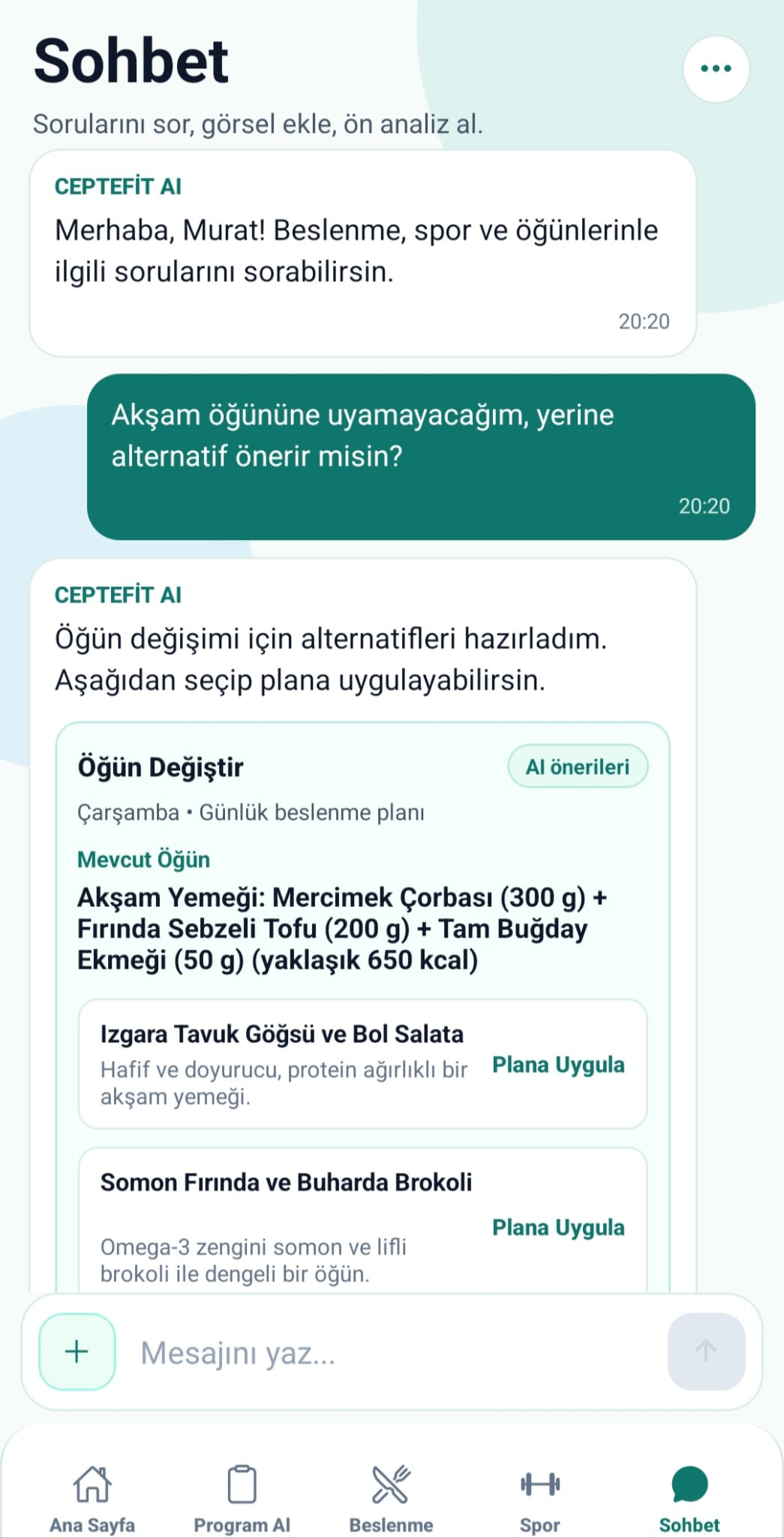 CepteFit Sohbet ekran görüntüsü