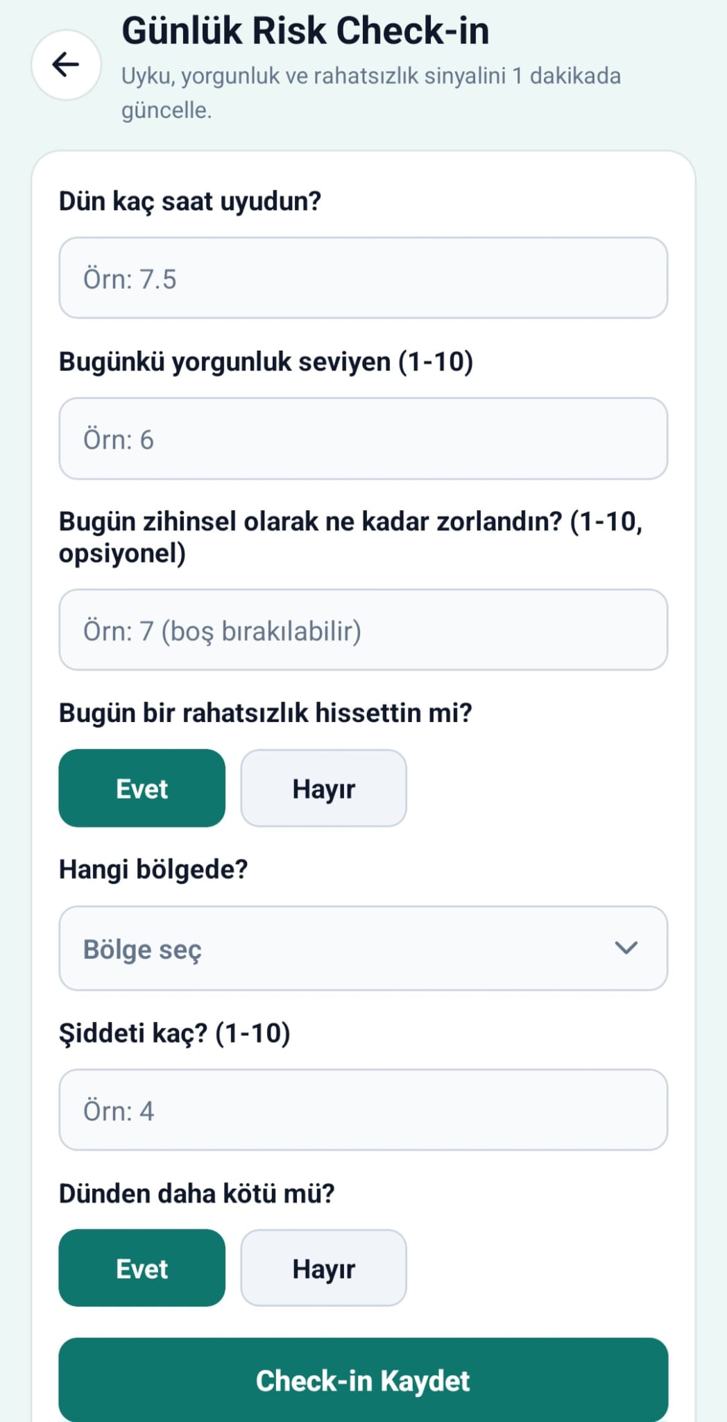CepteFit Check-in ekran görüntüsü