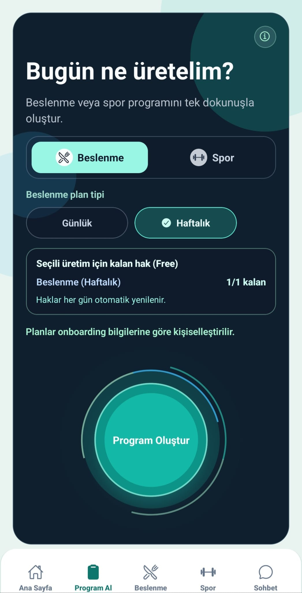 CepteFit Program AI ekran görüntüsü