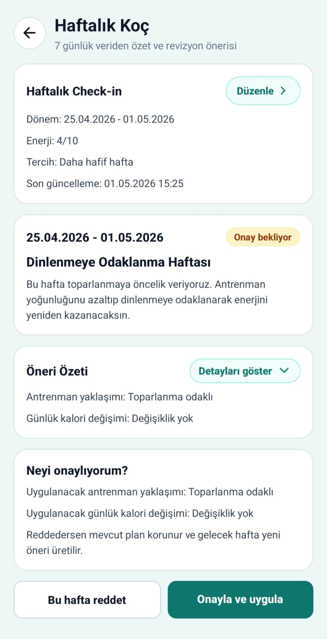 CepteFit Haftalık Koç ekran görüntüsü